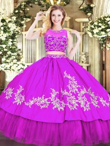 Floor Length Zipper Quinceanera Gowns Purple for Military Ball and Sweet 16 and Quinceanera with Beading and Appliques