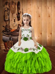 Stylish Organza Lace Up Little Girls Pageant Dress Sleeveless Floor Length Embroidery and Ruffles
