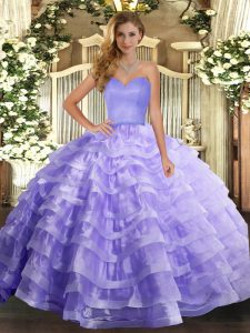 Admirable Ruffled Layers Quinceanera Gowns Lavender Lace Up Sleeveless Floor Length