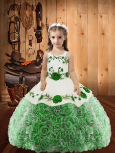 Multi-color Straps Neckline Embroidery and Ruffles Pageant Dress for Girls Sleeveless Lace Up