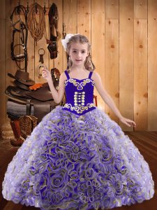 Multi-color Ball Gowns Fabric With Rolling Flowers Straps Sleeveless Embroidery and Ruffles Floor Length Lace Up Glitz Pageant Dress