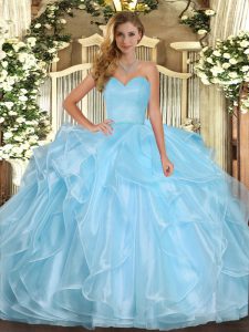 Elegant Sleeveless Floor Length Ruffles Lace Up Sweet 16 Quinceanera Dress with Aqua Blue