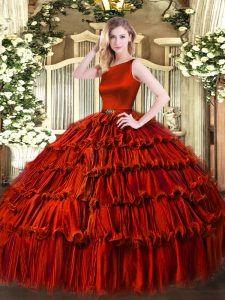 Excellent Floor Length Wine Red Sweet 16 Quinceanera Dress Scoop Sleeveless Clasp Handle