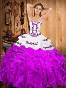 Embroidery and Ruffles Sweet 16 Dress Purple Lace Up Sleeveless Floor Length