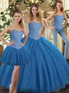 Artistic Beading Quince Ball Gowns Teal Lace Up Sleeveless Floor Length