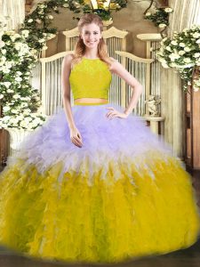Perfect Tulle Scoop Sleeveless Zipper Ruffles 15th Birthday Dress in Multi-color