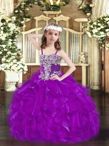 On Sale Purple Little Girls Pageant Gowns Party and Quinceanera with Beading and Ruffles Straps Sleeveless Lace Up