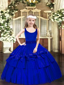 Organza Scoop Sleeveless Zipper Beading Pageant Dresses in Royal Blue