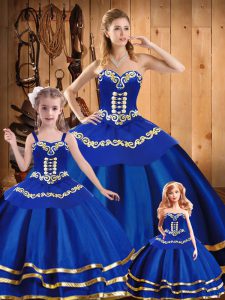 Smart Royal Blue Sweet 16 Dress Military Ball and Sweet 16 and Quinceanera with Embroidery Sweetheart Sleeveless Lace Up