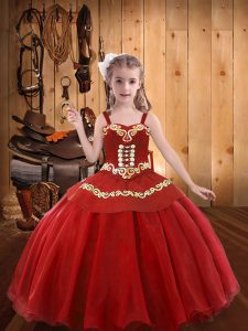 Fashion Sleeveless Embroidery and Ruffles Lace Up Girls Pageant Dresses