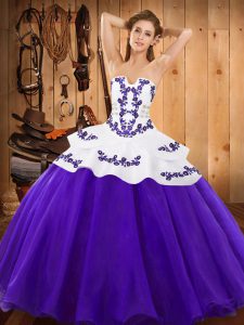 Deluxe Sleeveless Floor Length Embroidery Lace Up Quinceanera Gown with Purple