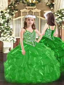 Super Green Sleeveless Organza Lace Up Pageant Dress for Womens for Party and Quinceanera