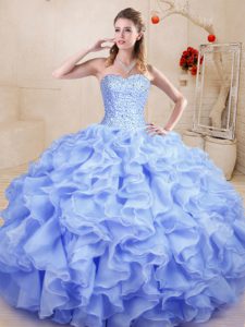 Captivating Ball Gowns Sweet 16 Dress Lavender Sweetheart Organza Sleeveless Floor Length Lace Up
