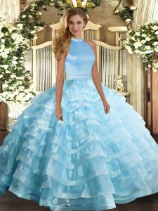 Floor Length Ball Gowns Sleeveless Baby Blue Ball Gown Prom Dress Backless