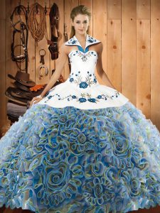 Fantastic Sleeveless Sweep Train Lace Up Embroidery 15 Quinceanera Dress