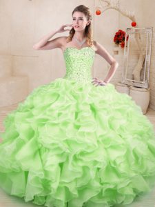 High Quality Organza Sleeveless Floor Length Party Dresses and Beading and Ruffles