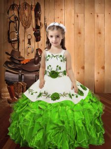 Lace Up Child Pageant Dress Embroidery and Ruffles Sleeveless Floor Length