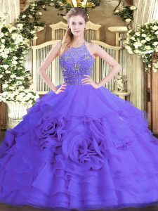 Sumptuous Purple Sleeveless Beading and Ruffled Layers Floor Length Sweet 16 Dress