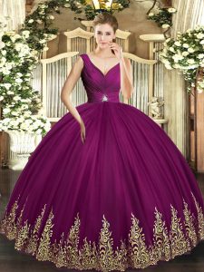 Chic Fuchsia Sleeveless Tulle Backless Sweet 16 Dresses for Sweet 16 and Quinceanera