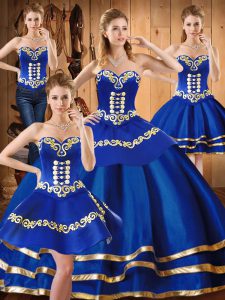 Glamorous Blue Sweetheart Neckline Embroidery Quinceanera Gown Sleeveless Lace Up