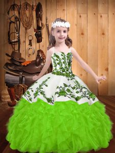 Elegant Organza Lace Up Straps Sleeveless Floor Length Pageant Dress for Teens Embroidery and Ruffles