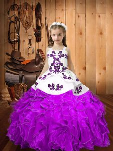Fantastic Organza Sleeveless Floor Length Pageant Dresses and Embroidery and Ruffles