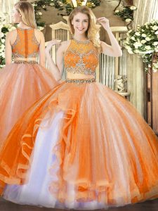 Delicate Orange Red Scoop Zipper Beading and Ruffles 15 Quinceanera Dress Sleeveless