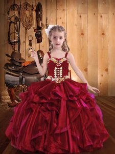 Red Sleeveless Floor Length Embroidery and Ruffles Lace Up Pageant Dress Wholesale
