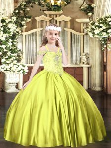 Nice Ball Gowns Pageant Gowns Yellow Green Off The Shoulder Satin Sleeveless Floor Length Lace Up