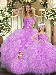 Sweetheart Sleeveless Lace Up Quinceanera Gown Lilac Organza