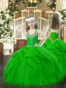 Green Lace Up Pageant Dress for Teens Beading and Ruffles Sleeveless Floor Length