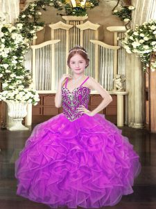 Ball Gowns Little Girls Pageant Dress Wholesale Lilac Spaghetti Straps Organza Sleeveless Floor Length Lace Up