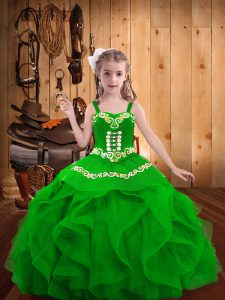 Fantastic Green Straps Lace Up Embroidery and Ruffles Kids Formal Wear Sleeveless