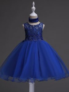 Affordable Organza Sleeveless Knee Length Little Girls Pageant Dress Wholesale and Beading and Lace