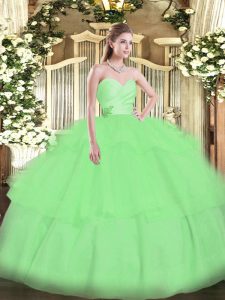 Discount Beading and Ruffled Layers Sweet 16 Quinceanera Dress Apple Green Lace Up Sleeveless Floor Length