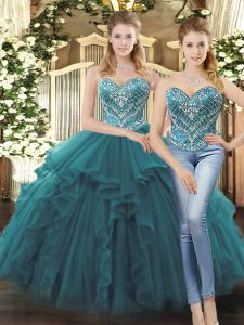 Floor Length Teal Sweet 16 Quinceanera Dress Sweetheart Sleeveless Lace Up