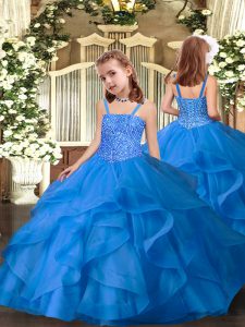 Blue Straps Lace Up Beading and Ruffles Pageant Dress Wholesale Sleeveless