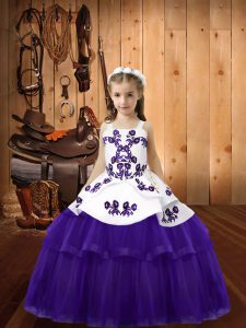Straps Sleeveless Lace Up Pageant Gowns Purple Tulle