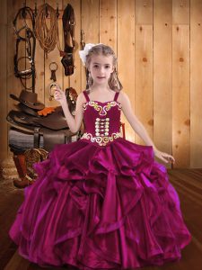 Graceful Sleeveless Lace Up Floor Length Embroidery and Ruffles Pageant Dress Toddler