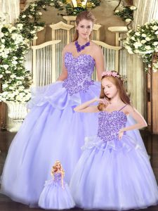 Clearance Tulle Sweetheart Sleeveless Lace Up Beading Quince Ball Gowns in Lavender