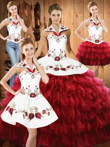 Floor Length Ball Gowns Sleeveless Wine Red Vestidos de Quinceanera Lace Up