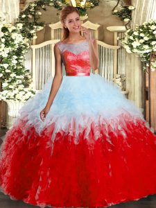 Multi-color 15th Birthday Dress Military Ball and Sweet 16 and Quinceanera with Lace and Ruffles Scoop Sleeveless Backless