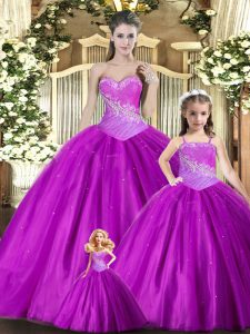 Great Purple Ball Gowns Sweetheart Sleeveless Tulle Floor Length Lace Up Beading and Ruching Quinceanera Gowns