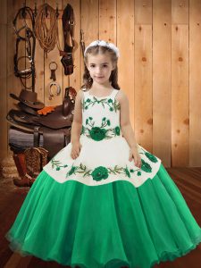 Turquoise Sleeveless Floor Length Embroidery Lace Up Girls Pageant Dresses