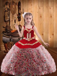 On Sale Fabric With Rolling Flowers Straps Sleeveless Lace Up Embroidery and Ruffles Winning Pageant Gowns in Multi-color