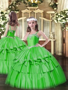 Perfect Floor Length Green Winning Pageant Gowns Straps Sleeveless Lace Up