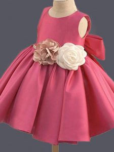 Taffeta Sleeveless Mini Length Little Girls Pageant Dress and Bowknot and Hand Made Flower