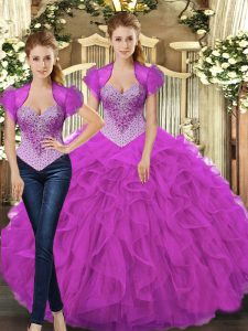 Spectacular Straps Sleeveless Tulle Sweet 16 Dress Beading and Ruffles Lace Up