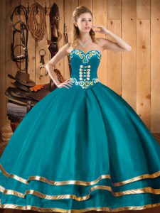 Chic Teal Organza Lace Up Sweet 16 Dresses Sleeveless Floor Length Embroidery