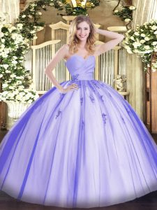Sumptuous Beading and Appliques 15th Birthday Dress Lavender Lace Up Sleeveless Floor Length